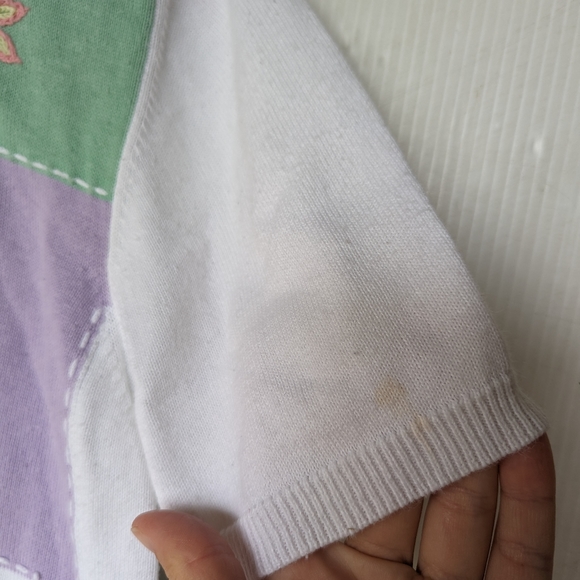 VINTAGE 90s Y2K Alfred Dunner patchwork plaid embroidered polo knit sweater - Picture 6 of 9